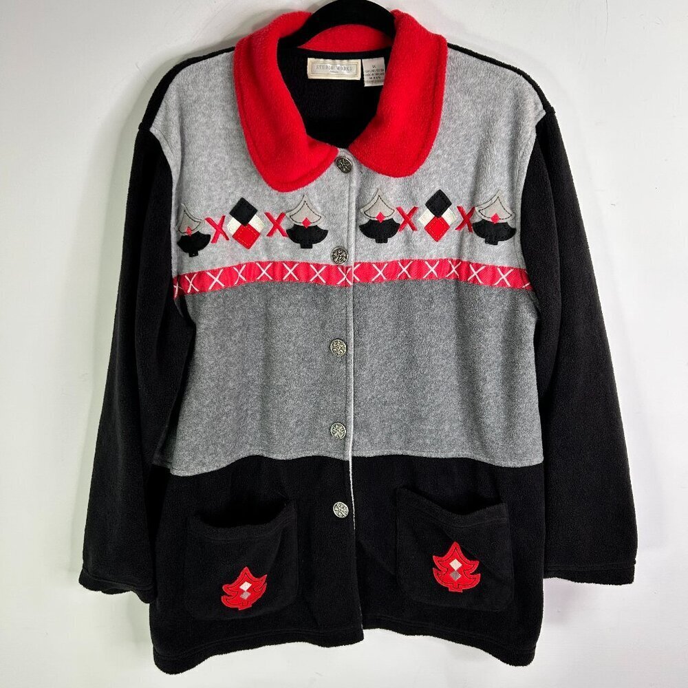 Studio Works Women's Black/Red/Gray Sweater Jacket Size 1X